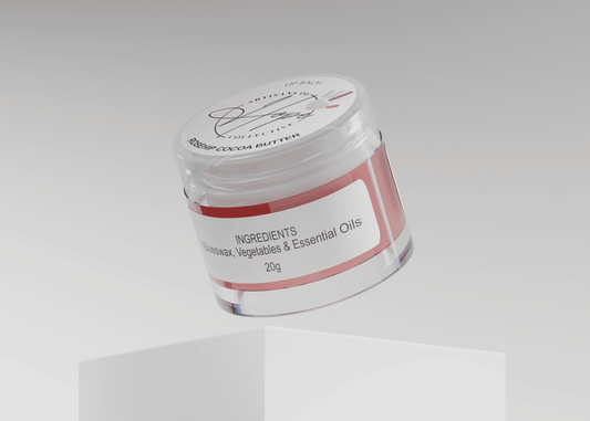 Small white jar with red label on a gray background